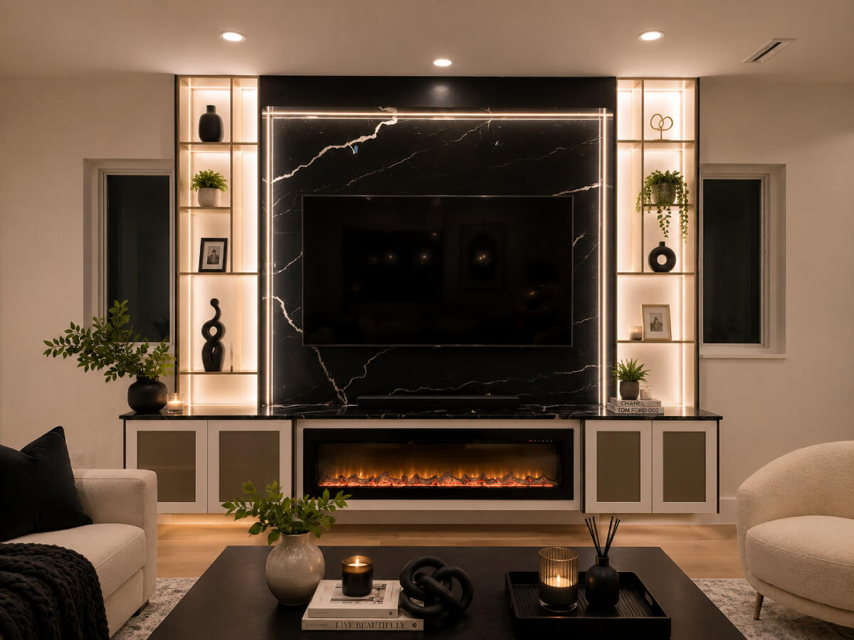 Modern TV &amp; Fireplace Wall